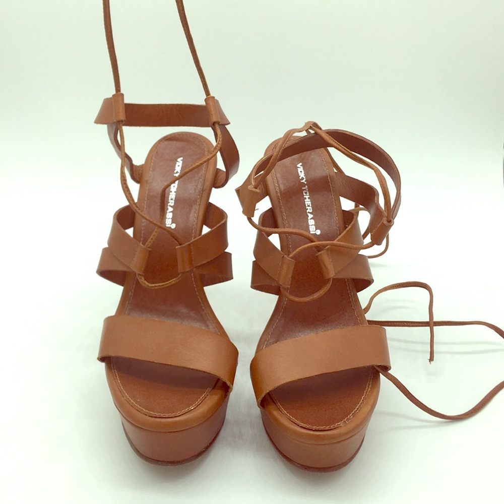 Open Toe Leg Wrap Lace Up Thick High Heel